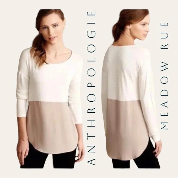 0774. ANTHROPOLOGIE MEADOW RUE LONG SLEEVE TOP COLOR BLOCK SIZE MEDIUM - Picture 1 of 10